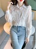 imCharms 2023 Spring And Autumn Fungus Edge Thin Lapel Loose Elegant Temperament Top Women's Shirt
