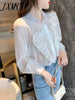imCharms 2023 Spring And Autumn Fungus Edge Thin Lapel Loose Elegant Temperament Top Women's Shirt