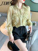 imCharms 2023 Spring And Autumn Fungus Edge Thin Lapel Loose Elegant Temperament Top Women's Shirt