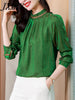 imCharms 2023 Spring And Autumn High-End Chic Retro Elegant Temperament Top Green Silk Shirt Women