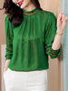 imCharms 2023 Spring And Autumn High-End Chic Retro Elegant Temperament Top Green Silk Shirt Women