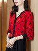 imCharms 2023 Spring And Autumn Printing Red Temperament V-Neck Shirt Women's Long-Sleeved High-End Elegant Top