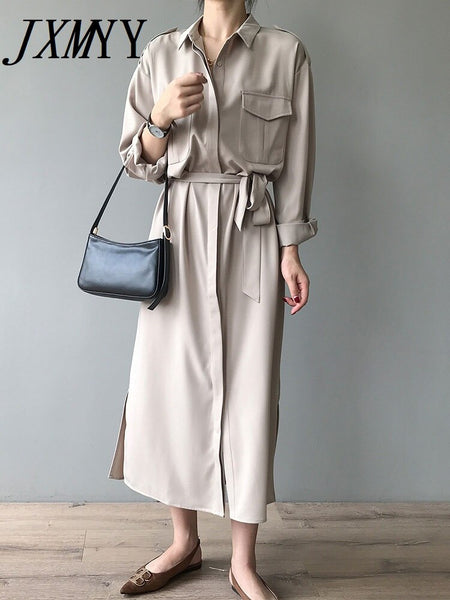 imCharms 2023 Spring And Autumn Simple Dress Waist Slim Elegant Shirt Skirt Light Mature Style Women's Long Skirt