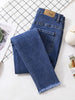 imCharms 2023 Spring And Autumn Pencil Harajuku Large Size Elastic Slim Fit All-Match Denim Women's Raw Edge Pants