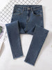 imCharms 2023 Spring And Autumn Pencil Harajuku Large Size Elastic Slim Fit All-Match Denim Women's Raw Edge Pants