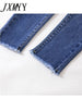 imCharms 2023 Spring And Autumn Pencil Harajuku Large Size Elastic Slim Fit All-Match Denim Women's Raw Edge Pants