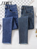 imCharms 2023 Spring And Autumn Pencil Harajuku Large Size Elastic Slim Fit All-Match Denim Women's Raw Edge Pants