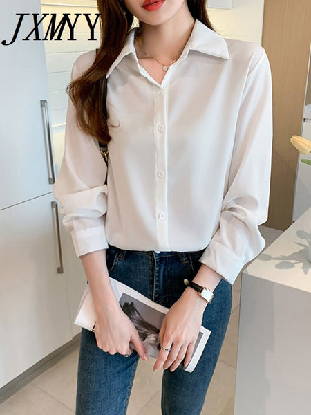 imCharms 2023 Spring And Autumn Retro Simple Shirt Solid Color Elegant Temperament Thin Long-Sleeved Shirt Women's Top