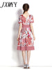 imCharms 2023 Spring And Summer Products Elegant Temperament Chic V-Neck Short-Sleeved Printed Long Skirt Women's Dress