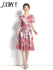 imCharms 2023 Spring And Summer Products Elegant Temperament Chic V-Neck Short-Sleeved Printed Long Skirt Women's Dress