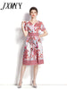 imCharms 2023 Spring And Summer Products Elegant Temperament Chic V-Neck Short-Sleeved Printed Long Skirt Women's Dress