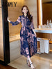 imCharms 2023 Spring And Summer Elegant Temperament Shirt Long Skirt Waist Printing Pleated Large Swing Women's Dress