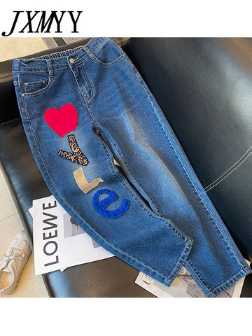 imCharms 2023 Spring And Summer Jeans Women's Large Size All-Match Harem Micro Elastic High Waist Nine-Point Pants