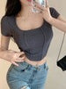 imCharms 2023 Spring And Summer Ins Tide Slim Short-Sleeved T-Shirt Top Women's Slim And Generous Collar Fishbone T