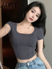 imCharms 2023 Spring And Summer Ins Tide Slim Short-Sleeved T-Shirt Top Women's Slim And Generous Collar Fishbone T