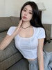 imCharms 2023 Spring And Summer Ins Tide Slim Short-Sleeved T-Shirt Top Women's Slim And Generous Collar Fishbone T
