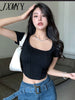 imCharms 2023 Spring And Summer Ins Tide Slim Short-Sleeved T-Shirt Top Women's Slim And Generous Collar Fishbone T