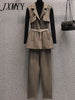 imCharms 2023 Spring Large Size Elegant Women Suit Close Waist Belt Waistcoat Knitted Sweaters and Slim Long Pants Three-Piece