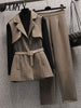 imCharms 2023 Spring Large Size Elegant Women Suit Close Waist Belt Waistcoat Knitted Sweaters and Slim Long Pants Three-Piece
