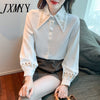 imCharms 2023 Spring All-Match Embroidered Chiffon Shirt Long-Sleeved Shirt Shows Thin Temperament