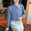 imCharms 2023 Spring All-Match Embroidered Chiffon Shirt Long-Sleeved Shirt Shows Thin Temperament