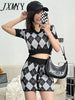 imCharms 2023 Spring Elegant Temperament Short Knitted Suit Female Diamond V-Neck Retro Top + Hip Skirt