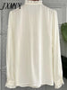 imCharms 2023 Spring Fungus Edge Elegant Temperament Stand-Up Collar Long-Sleeved Top White Shirt Women's Clothing