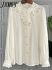imCharms 2023 Spring Fungus Edge Elegant Temperament Stand-Up Collar Long-Sleeved Top White Shirt Women's Clothing