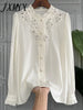 imCharms 2023 Spring Fungus Edge Elegant Temperament Stand-Up Collar Long-Sleeved Top White Shirt Women's Clothing