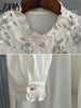 imCharms 2023 Spring Fungus Edge Elegant Temperament Stand-Up Collar Long-Sleeved Top White Shirt Women's Clothing