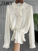 imCharms 2023 Spring Fungus Edge Elegant Temperament Stand-Up Collar Long-Sleeved Top White Shirt Women's Clothing