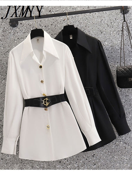 imCharms 2023 Spring Large Size Women's Clothing Elegant Temperament Thin Design Waist Shirt Dress