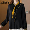 imCharms 2023 Spring High-End Embroidery Long-Sleeved Black Satin Shirt Female Design Sense Niche All-Match Blouse
