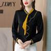 imCharms 2023 Spring High-End Embroidery Long-Sleeved Black Satin Shirt Female Design Sense Niche All-Match Blouse