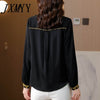 imCharms 2023 Spring High-End Embroidery Long-Sleeved Black Satin Shirt Female Design Sense Niche All-Match Blouse