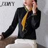 imCharms 2023 Spring High-End Embroidery Long-Sleeved Black Satin Shirt Female Design Sense Niche All-Match Blouse