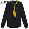 imCharms 2023 Spring High-End Embroidery Long-Sleeved Black Satin Shirt Female Design Sense Niche All-Match Blouse