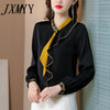 imCharms 2023 Spring High-End Embroidery Long-Sleeved Black Satin Shirt Female Design Sense Niche All-Match Blouse