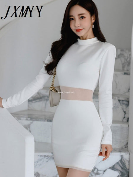 imCharms 2023 Spring Korean Version Temperament Elegant Slim Sexy Mesh Stitching Waist Dress Women's