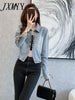 imCharms 2023 Spring and Autumn Denim Short Jacket Straps Sexy Slim Design Long Sleeve Personality Jacket
