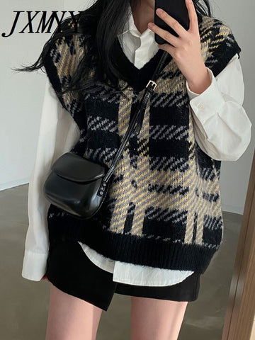 imCharms 2023 Spring and Autumn Products Casual Loose Versatile Drop Shoulder Lazy Style Knit Vest Women's Clothing