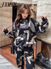 imCharms 2023 Spring and Autumn Western Style Sports Casual Suit Women's Large Size Loose Printed Sweater College Trend