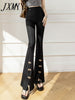 imCharms 2023 Summer And Autumn High Waist Pendant Bow Slit Micro Flared Pants Women's Black Suit Trousers