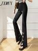 imCharms 2023 Summer And Autumn High Waist Pendant Bow Slit Micro Flared Pants Women's Black Suit Trousers