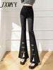 imCharms 2023 Summer And Autumn High Waist Pendant Bow Slit Micro Flared Pants Women's Black Suit Trousers