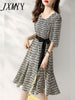 imCharms 2023 Summer Belt Decoration Elegant Temperament Waist Slim Printed Skirt Dress Women's Clothing