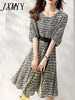 imCharms 2023 Summer Belt Decoration Elegant Temperament Waist Slim Printed Skirt Dress Women's Clothing