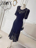 imCharms 2023 Summer Chic Gentle Temperament Round Neck Hollow Design High Waist Slim Bag Hip Fishtail Dress Women's