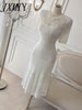 imCharms 2023 Summer Chic Gentle Temperament Round Neck Hollow Design High Waist Slim Bag Hip Fishtail Dress Women's