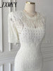 imCharms 2023 Summer Chic Gentle Temperament Round Neck Hollow Design High Waist Slim Bag Hip Fishtail Dress Women's
